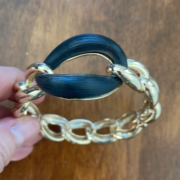 🎃 Alexis Bittar Metallic Gray Lucite Gold-Tone Chain Link Bangle Bracelet - Picture 11 of 12